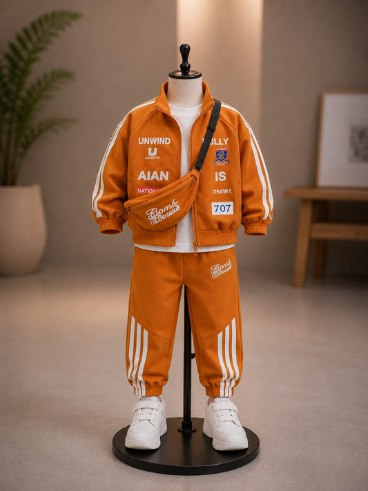 Boys’ 3-Piece Orange Tracksuit Set | Jacket, T-Shirt & Jogger | Sizes 18–26