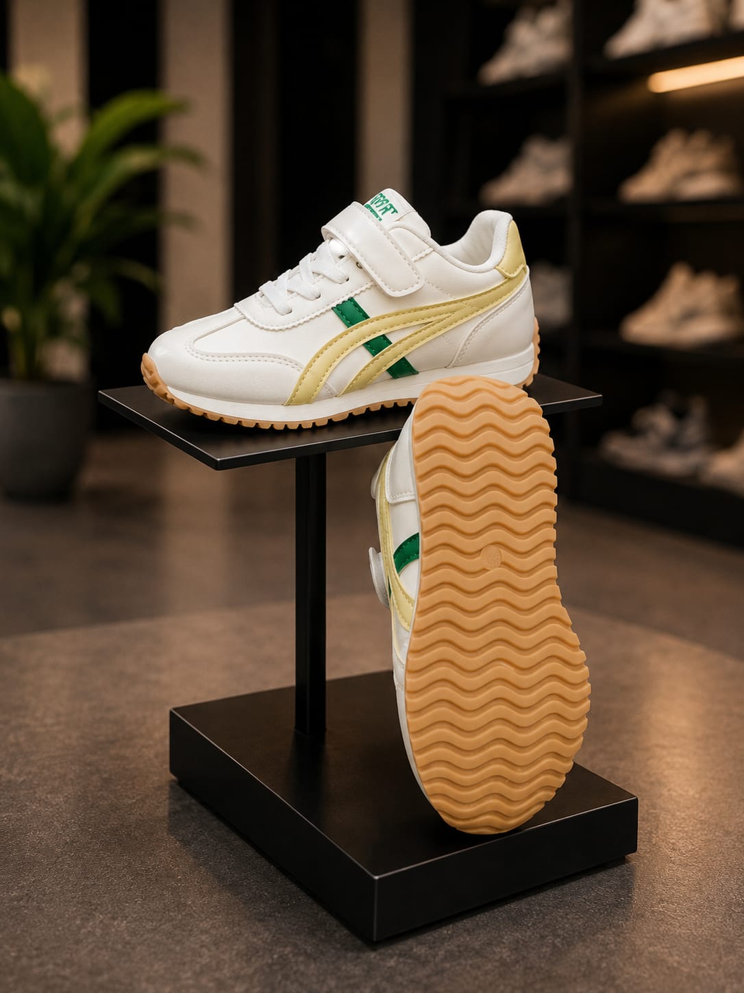 Kids Stylish White, Yellow & Green Sports Sneakers | EU 32–37