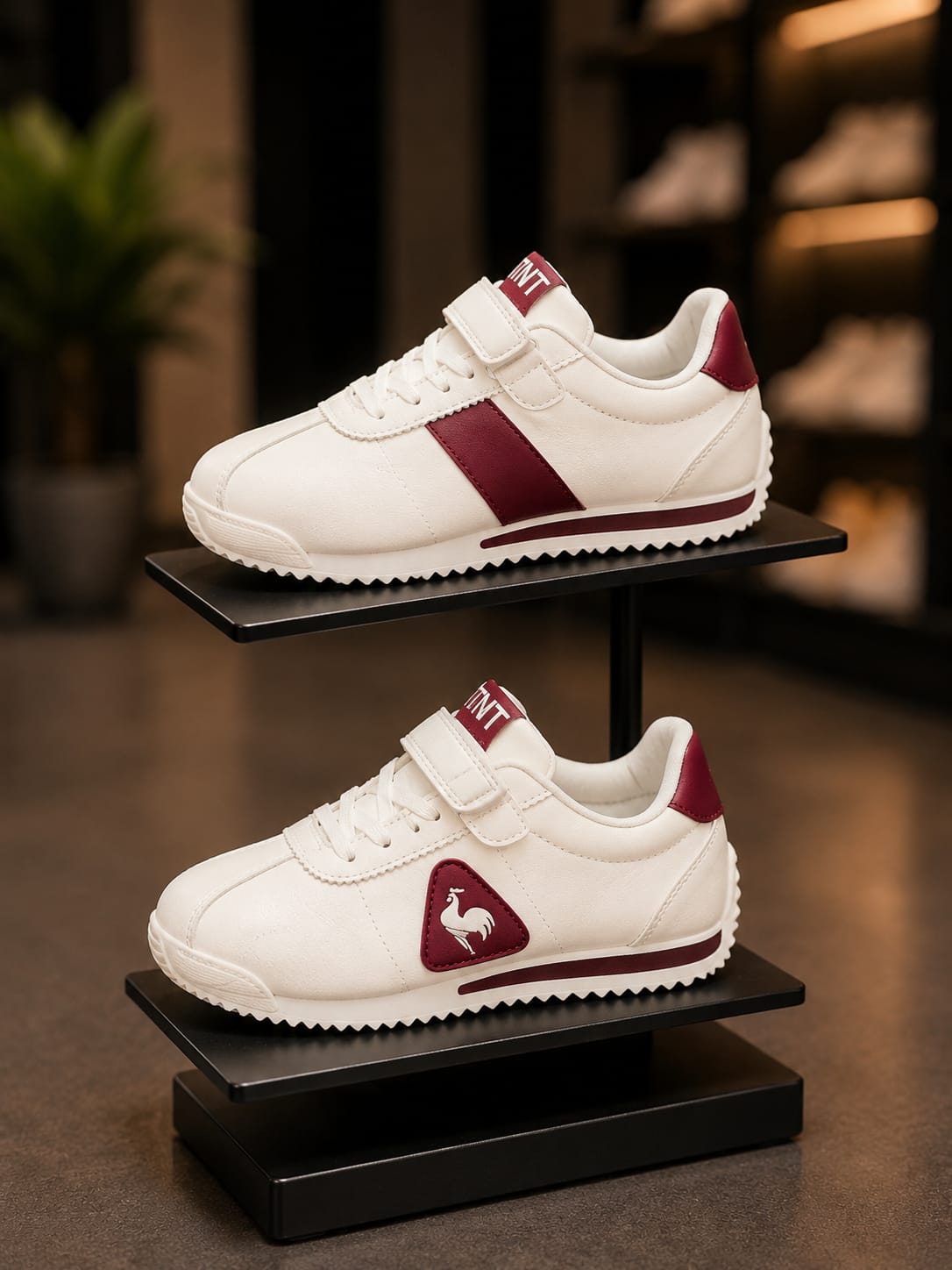 Kids White & Maroon Stylish Sneakers | Velcro Casual Shoes | EU 32–37