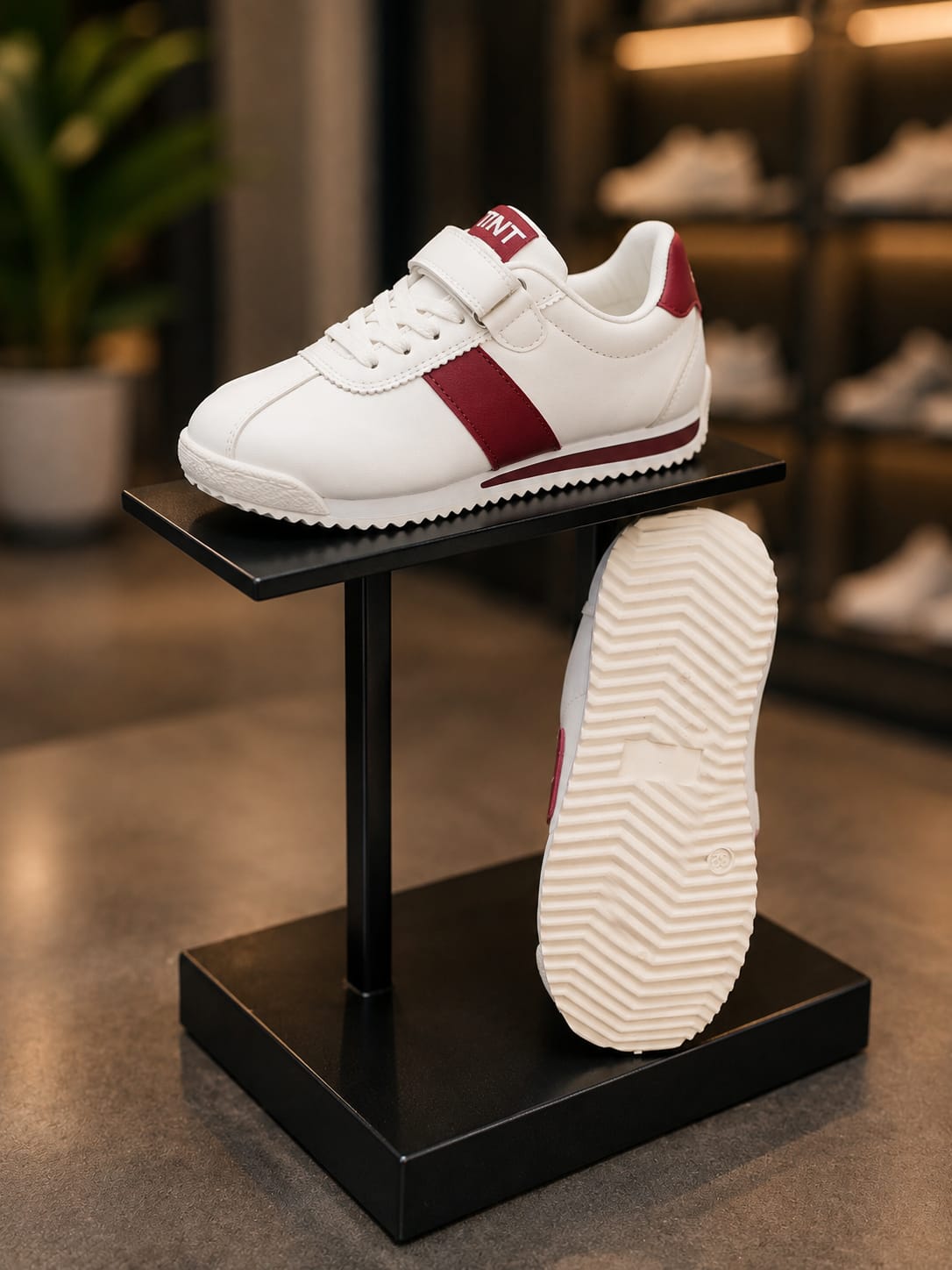 Kids White & Maroon Stylish Sneakers | Velcro Casual Shoes | EU 32–37