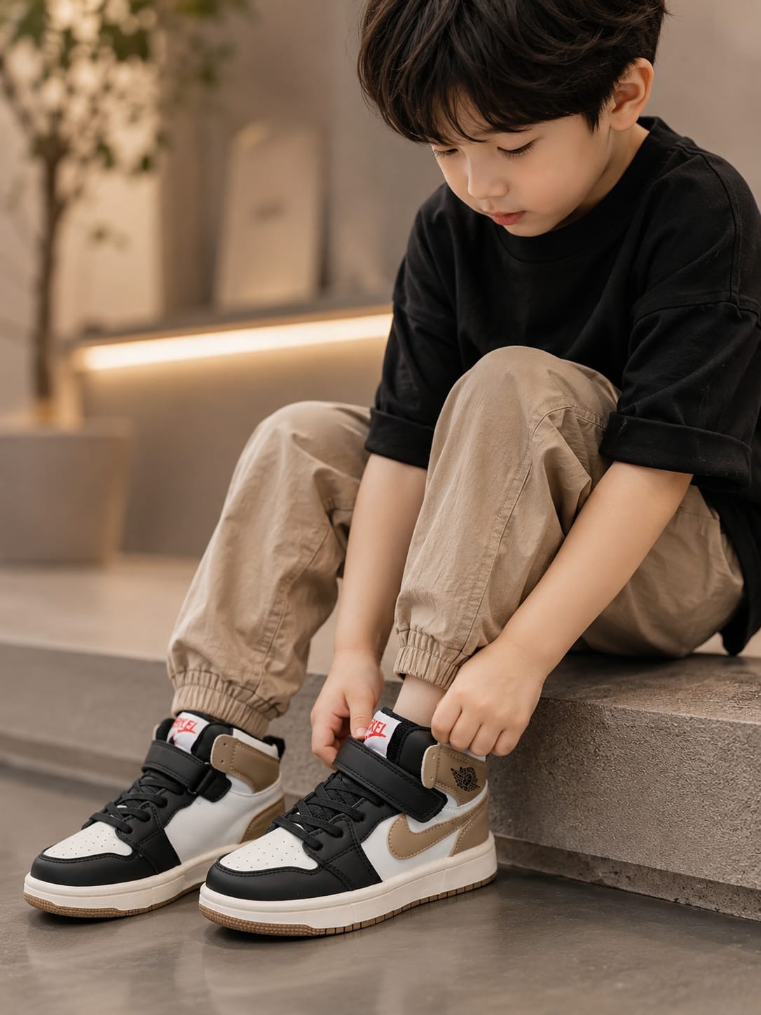 Kids High-Top Black & White Sneakers | Stylish Velcro Casual Shoes | EU 31–36