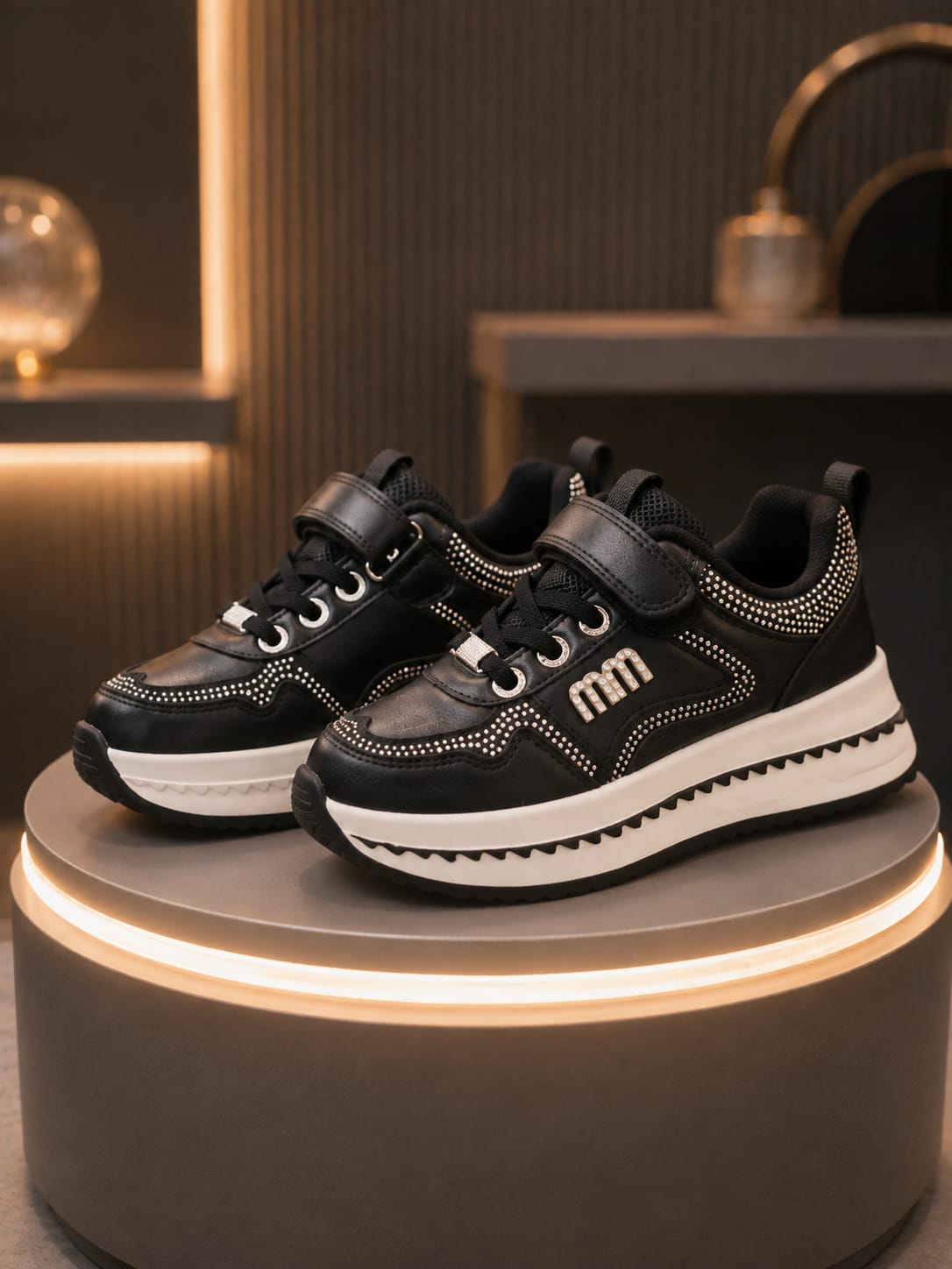 Girls' Stylish Black Studded Sneakers | Trendy Casual Shoes | EU 32–37