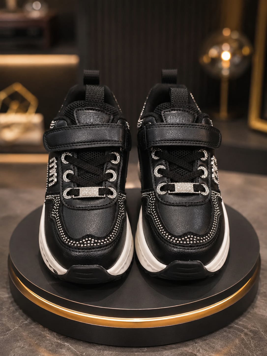 Girls' Stylish Black Studded Sneakers | Trendy Casual Shoes | EU 32–37