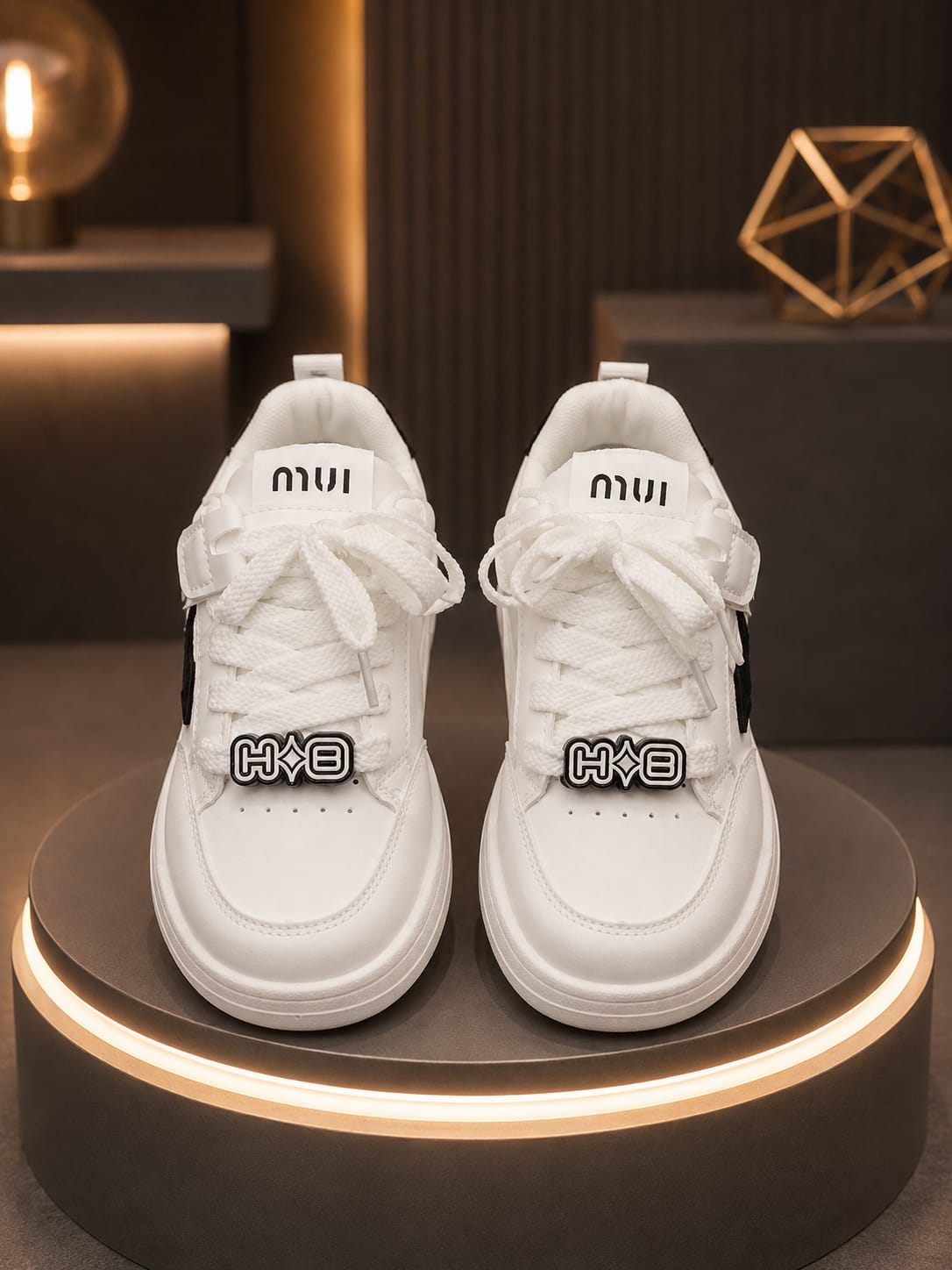 Girls' White & Black Star Sneakers | Trendy Casual Shoes | EU 32–37