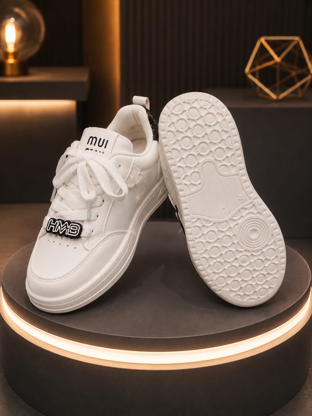 Girls' White & Black Star Sneakers | Trendy Casual Shoes | EU 32–37