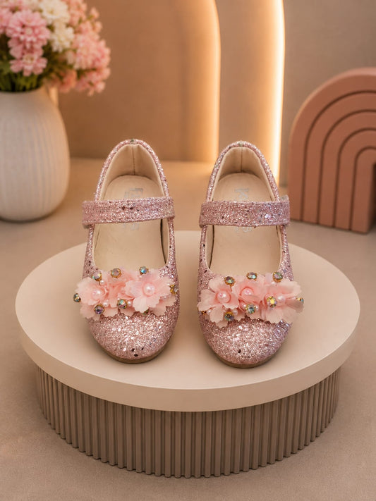 Girls’ Pink Glitter Flower Party Sandals – EU 21–25