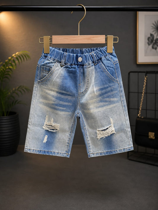 Boys Light Blue Baggy Fit Distressed Jeans with Ripped Detail | 2–7 Years