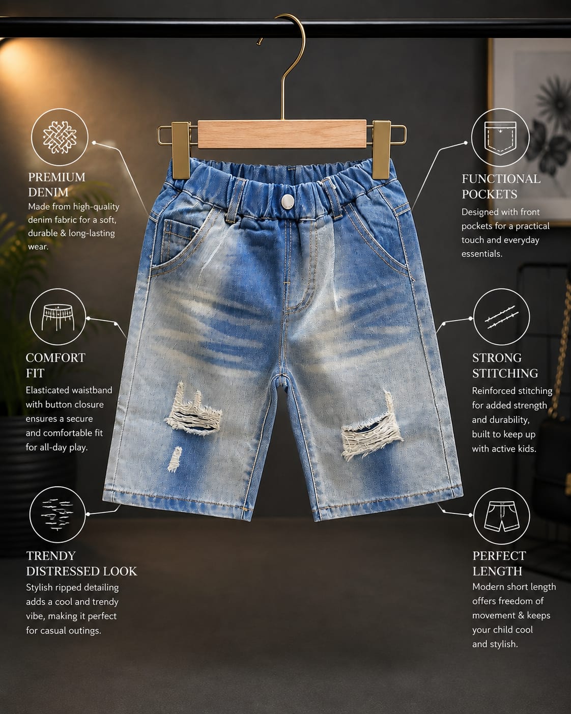 Boys Light Blue Baggy Fit Distressed Jeans with Ripped Detail | 2–7 Years