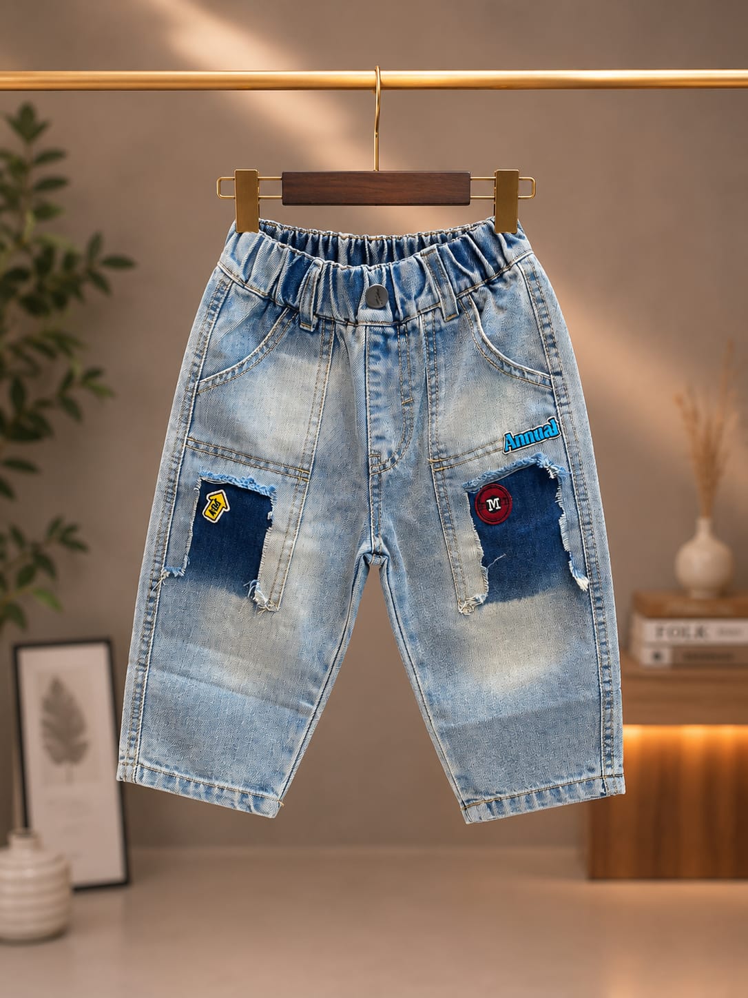 Boys Light Blue Washed Denim Cargo Shorts | 2–7 Years