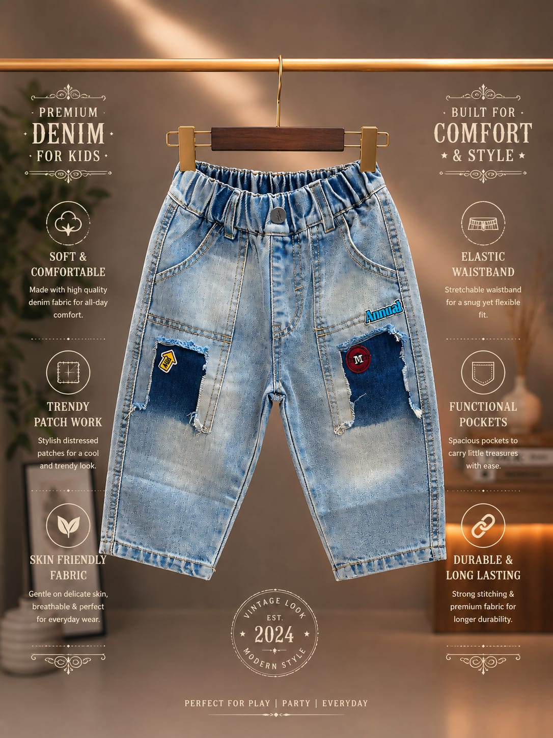 Boys Light Blue Washed Denim Cargo Shorts | 2–7 Years