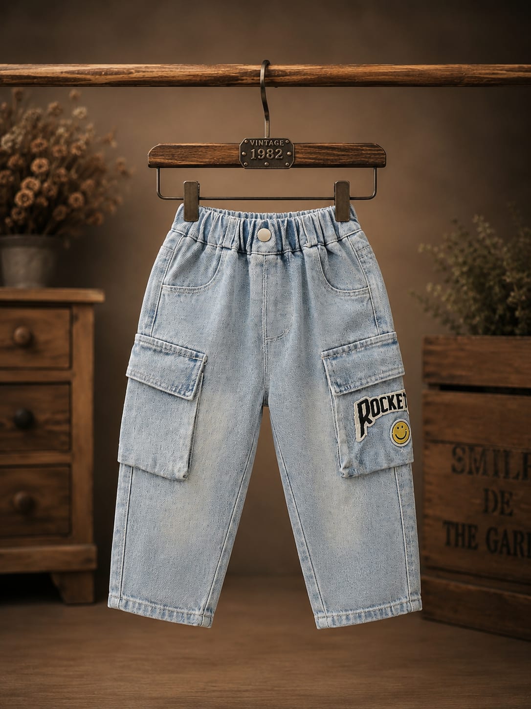 Kids Light Blue Denim Cargo Jeans | Baggy Fit | Sizes 12 Months–3 Years