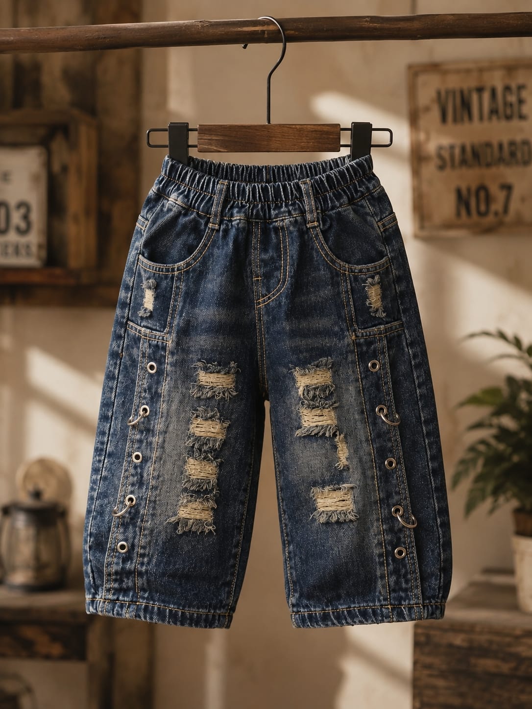 Vintage Distressed Baggy Jeans for Kids | Dark Blue | 2–6 Years