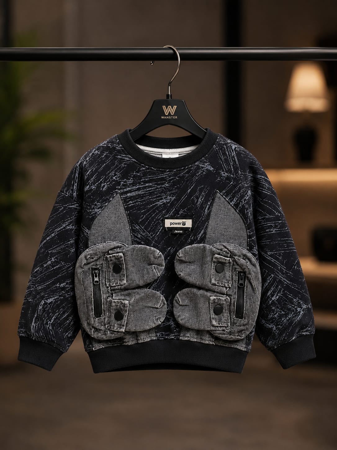 Kids Black Printed Cargo Pocket Sweatshirt | 1–5 Years