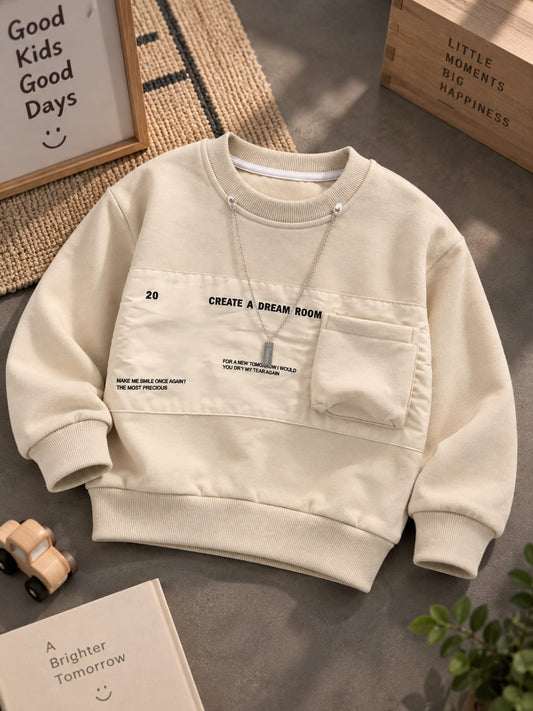 Kids Cream Premium Graphic Sweatshirt with Utility Pocket | Sizes 18–26