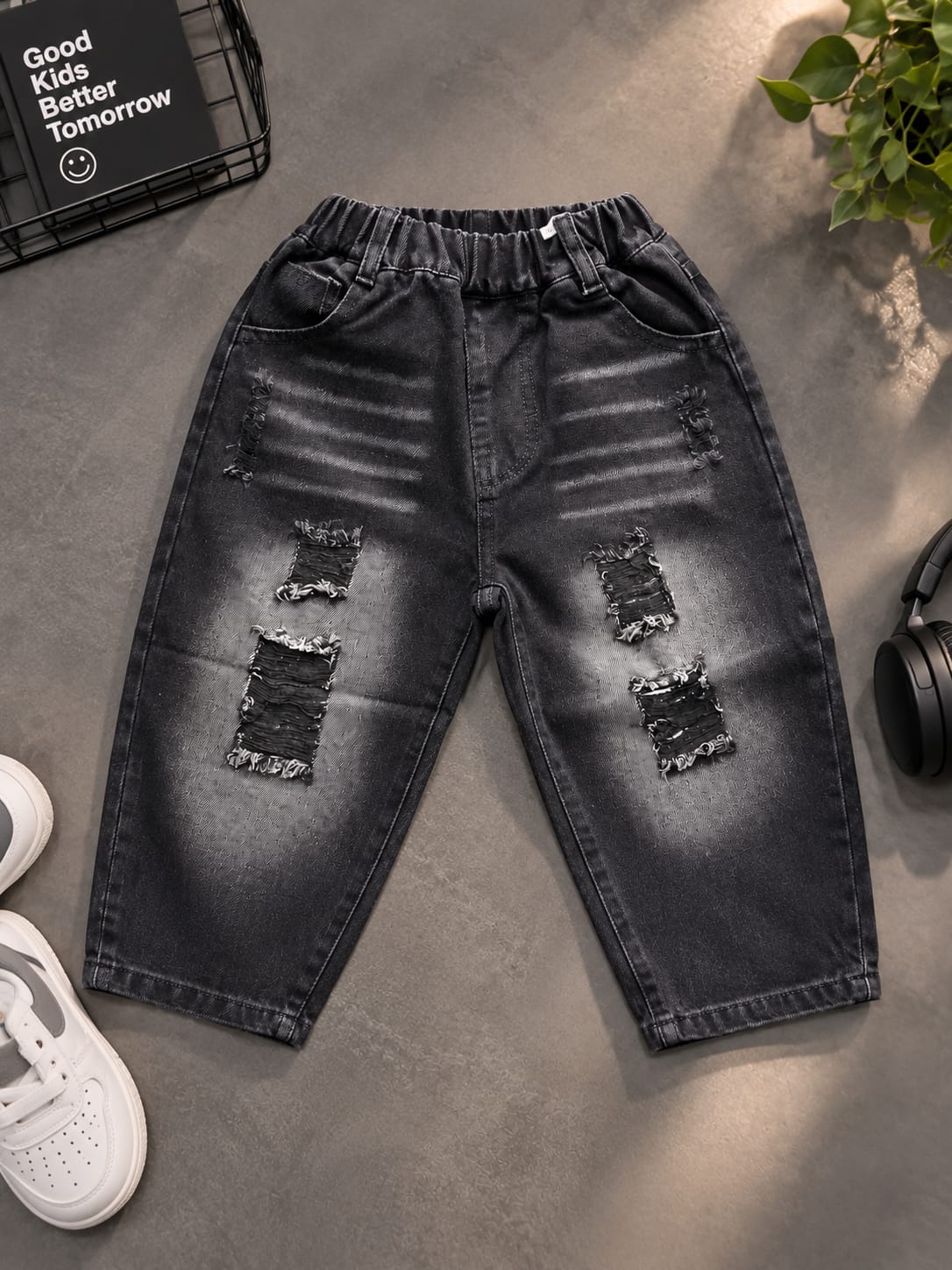 Kids Black Denim Jeans – Distressed Ripped Design | Sizes 30 Months–6 Years