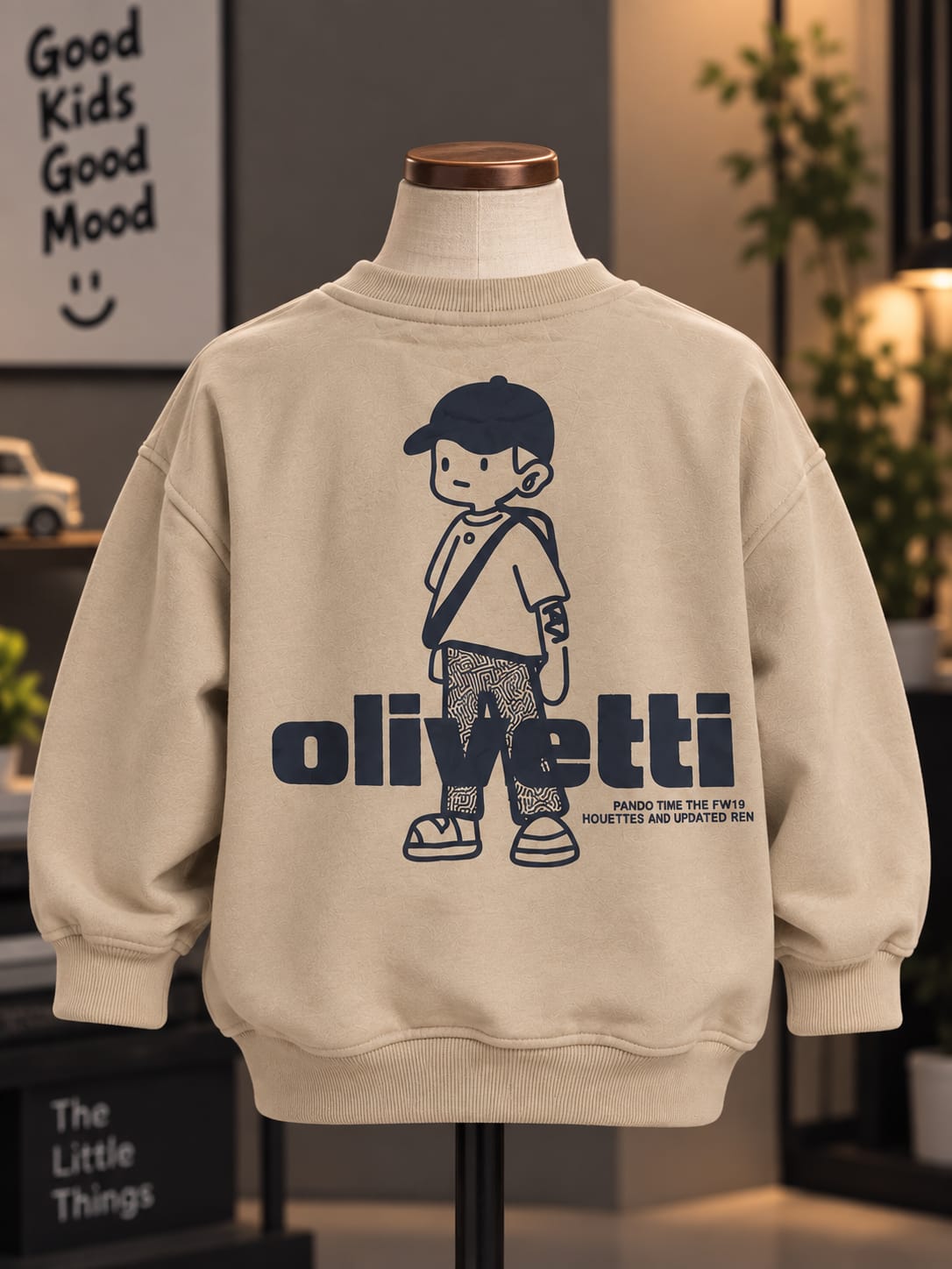 Kids Boys Beige Sweatshirt with Denim Panel & Pocket Detail | Trendy Casual Sweatshirt | 6–12 Years