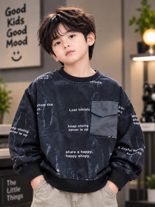 Boys Printed Oversized Sweatshirt with Utility Pocket – 6 to 12 Years