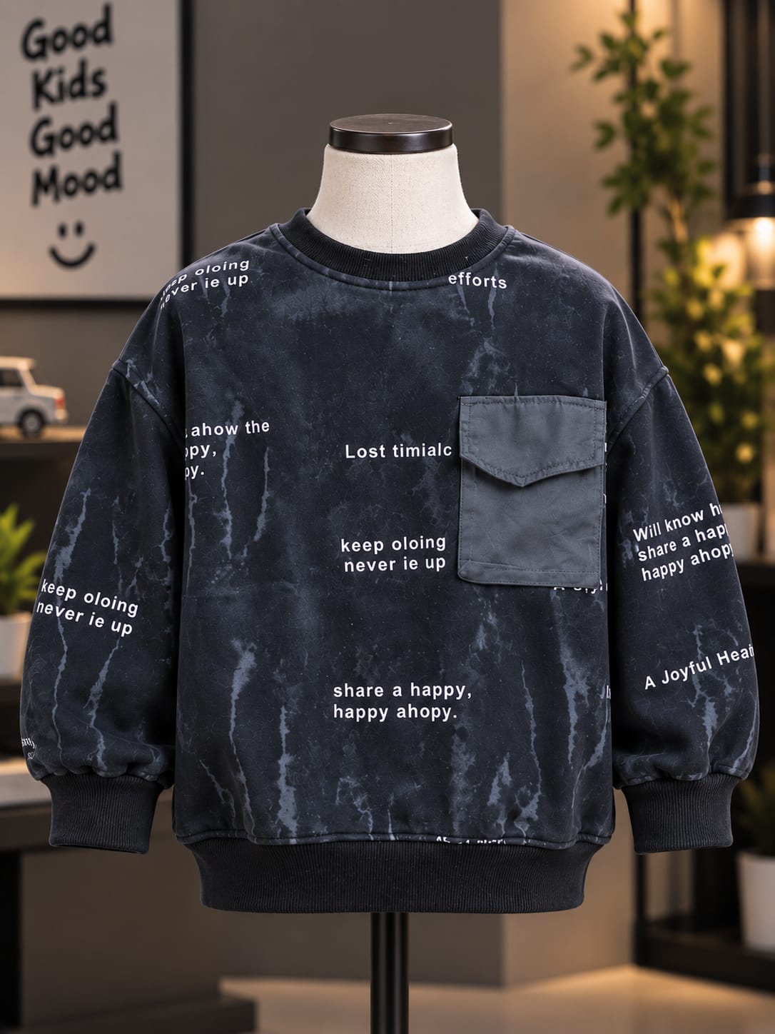 Boys Printed Oversized Sweatshirt with Utility Pocket – 6 to 12 Years