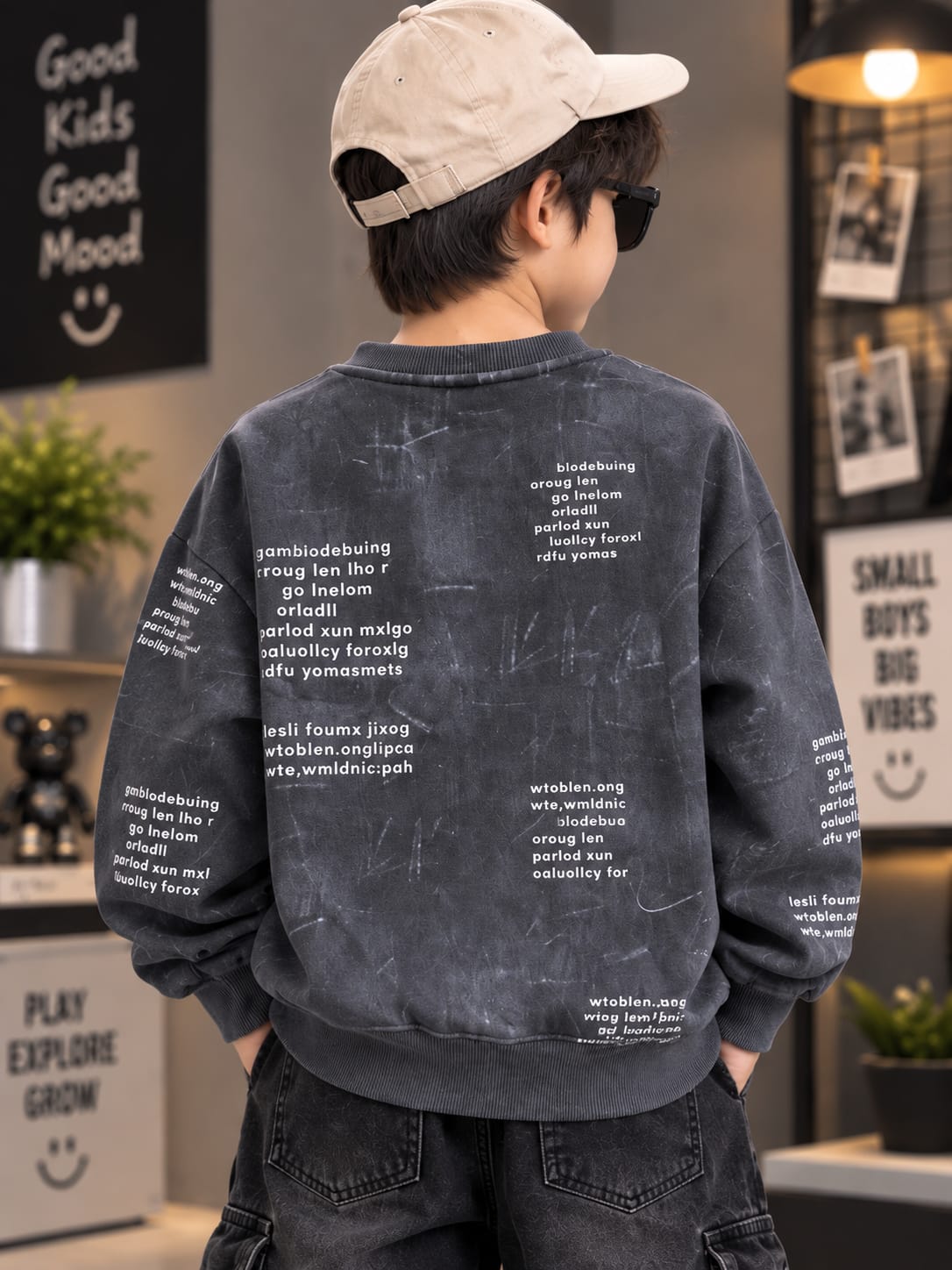 Boys Printed Sweatshirt with Checkered Pocket – 6 to 12 Years