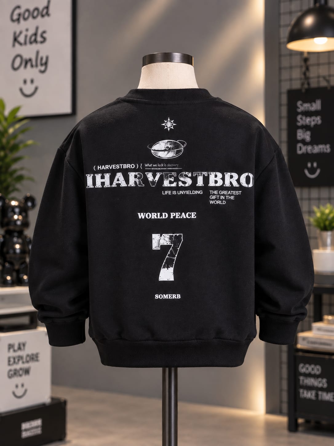 Boys Black Sweatshirt with Denim Front Panel & Pocket Detail – 6 to 12 Years