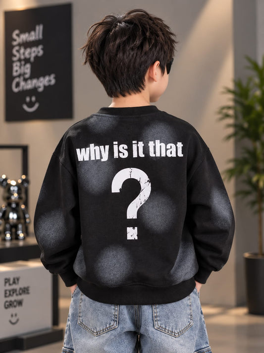 Kids Black Printed Oversized Sweatshirt – 6 to 12 Years