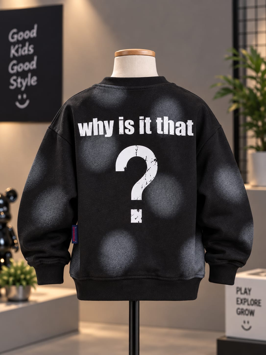 Kids Black Printed Oversized Sweatshirt – 6 to 12 Years