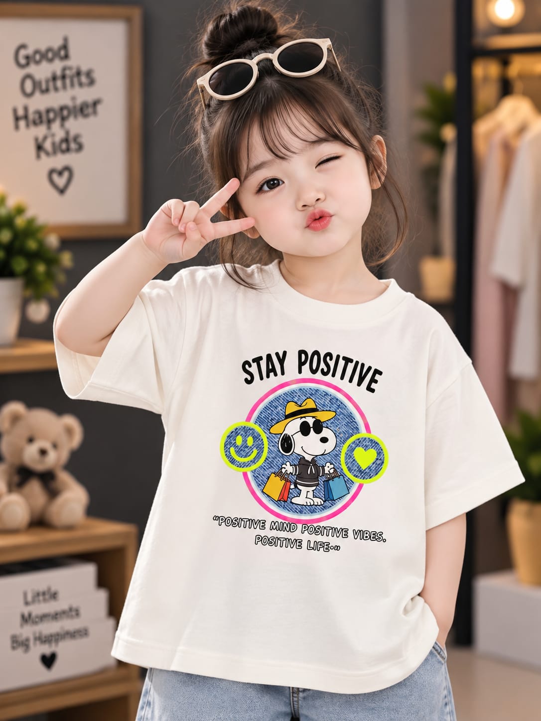 Girls Kids White Printed T-Shirt – Stay Positive Graphic | Sizes 16–20