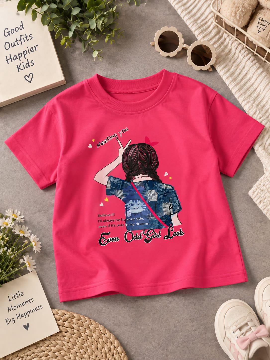 Girls Kids Pink Printed Half Sleeve T-Shirt – Stylish Graphic Design | Sizes 16–20