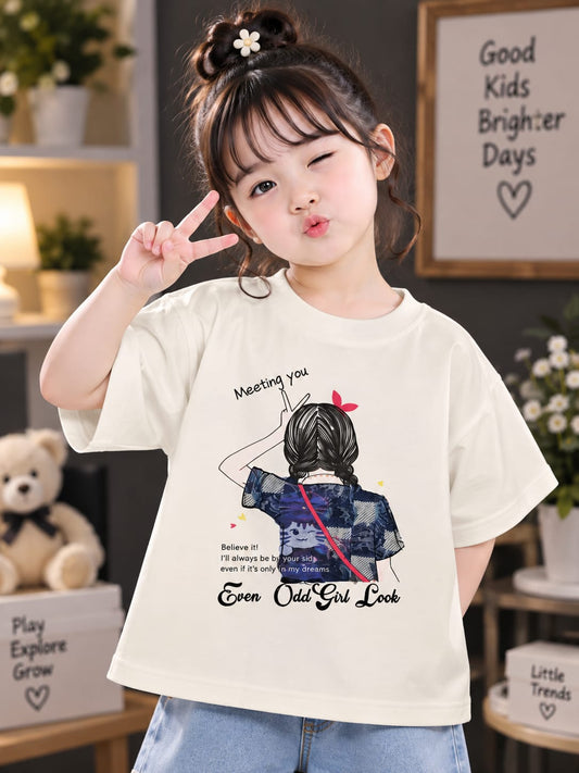 Girls White Printed Cotton T-Shirt – Stylish Graphic Design | Sizes 16–20