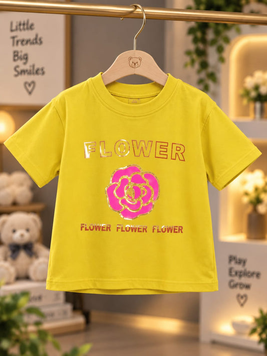 Girls Yellow Floral Printed T-Shirt – Stylish Flower Graphic Design | Sizes 16–24