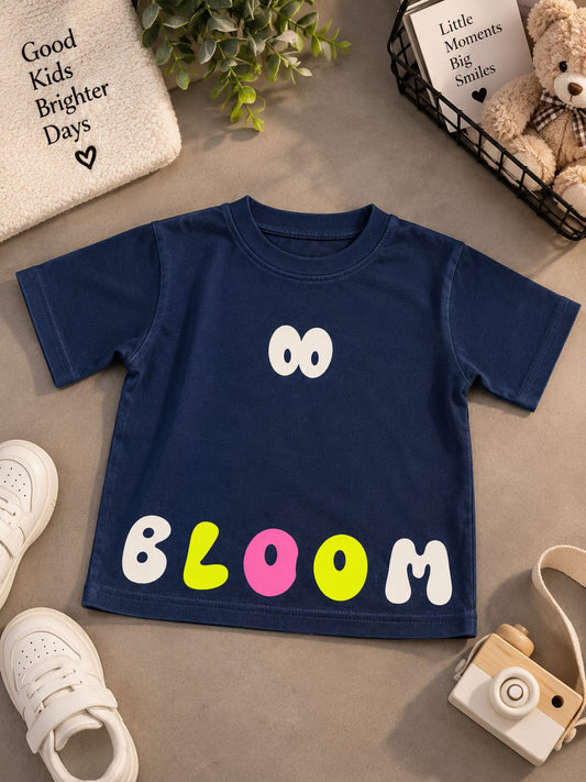 Girls Navy Blue BLOOM Graphic Print T-Shirt | Half Sleeve | Sizes 16–20