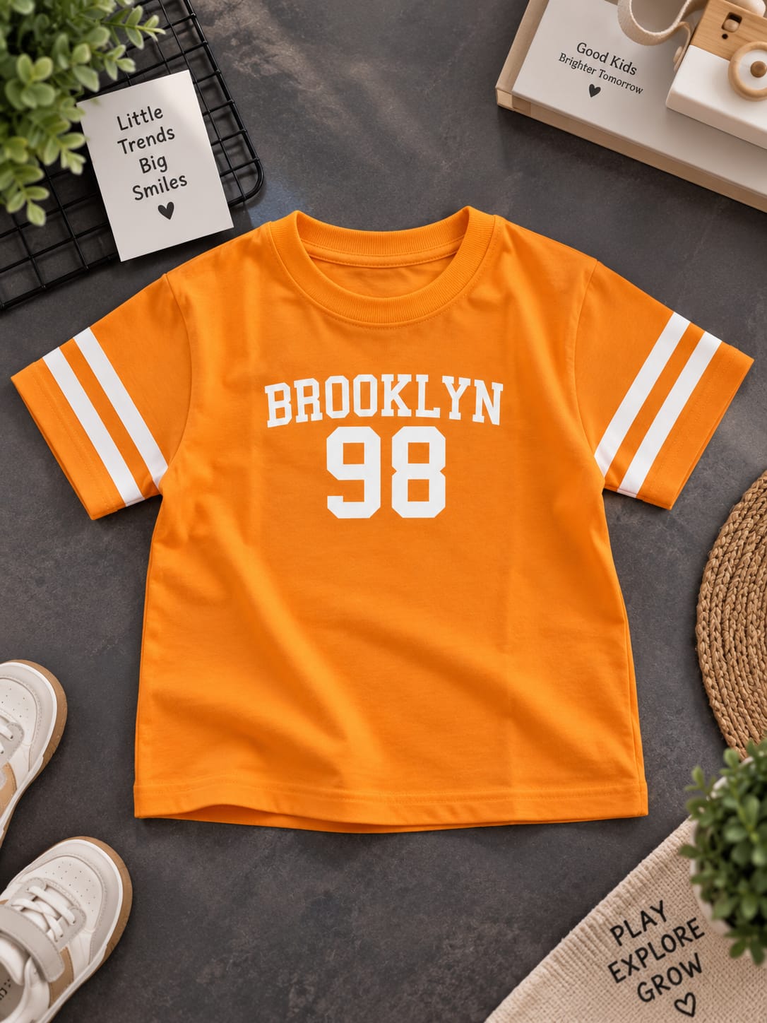 Girls Kids Orange Brooklyn 98 Printed T-Shirt | Half Sleeve | Sizes 16–22