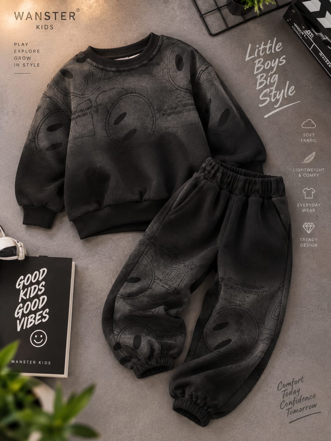 Boys Korean Style Printed Co-Ord Set | Premium Sweatshirt & Jogger Set | Sizes 18–26