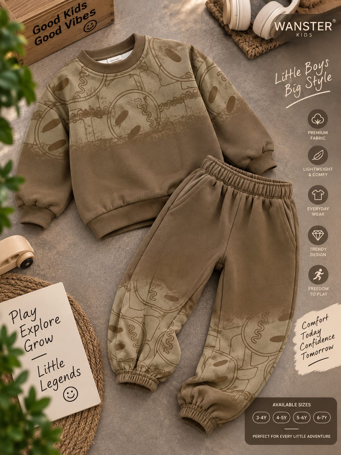 Boys Premium Printed Co-Ord Set | Korean Style Sweatshirt & Jogger Set | Sizes 18–26
