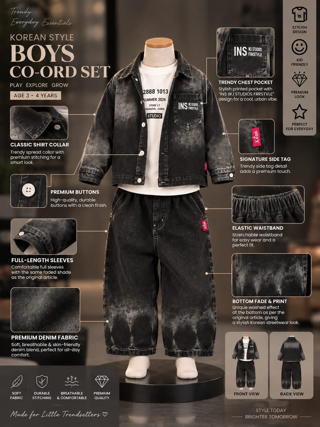Boys Premium Printed Co-Ord Set | Korean Style Sweatshirt & Jogger Set | Sizes 18–26
