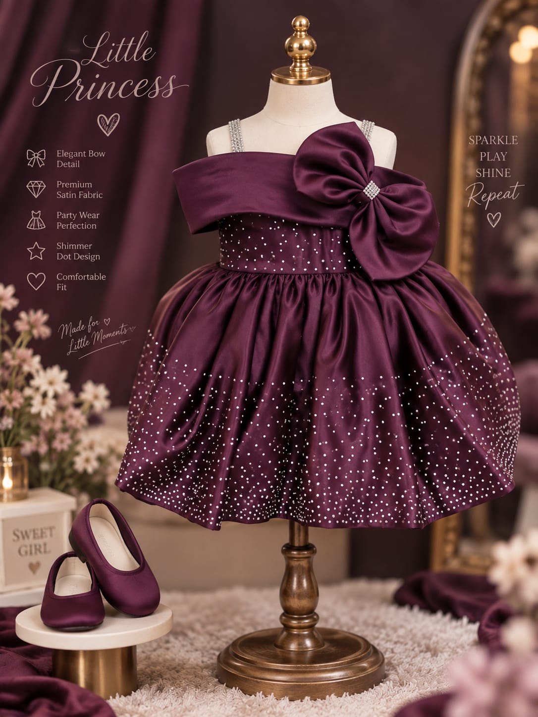 Girls Premium Purple Party Wear Frock | Satin Bow & Sequin Dress | Sizes 12–14