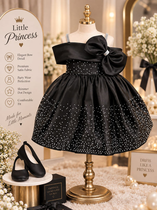 Girls Premium Black Party Wear Frock | Satin Bow & Sequin Dress | Sizes 12–14
