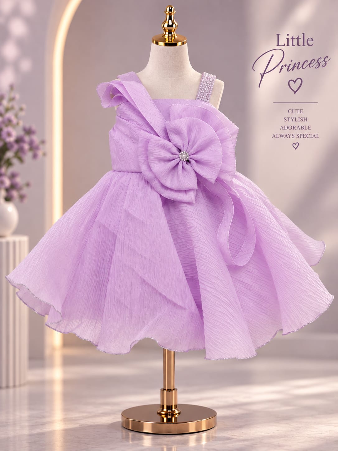 Girls Premium Lavender Party Wear Frock | Big Bow & Ruffle Princess Dress | Sizes 16–22