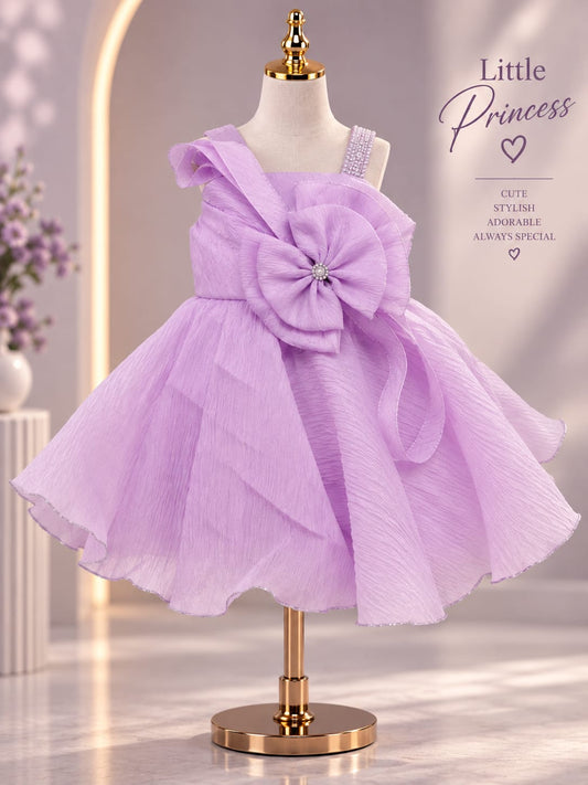 Girls Premium Lavender Party Wear Frock | Big Bow & Ruffle Princess Dress | Sizes 16–22