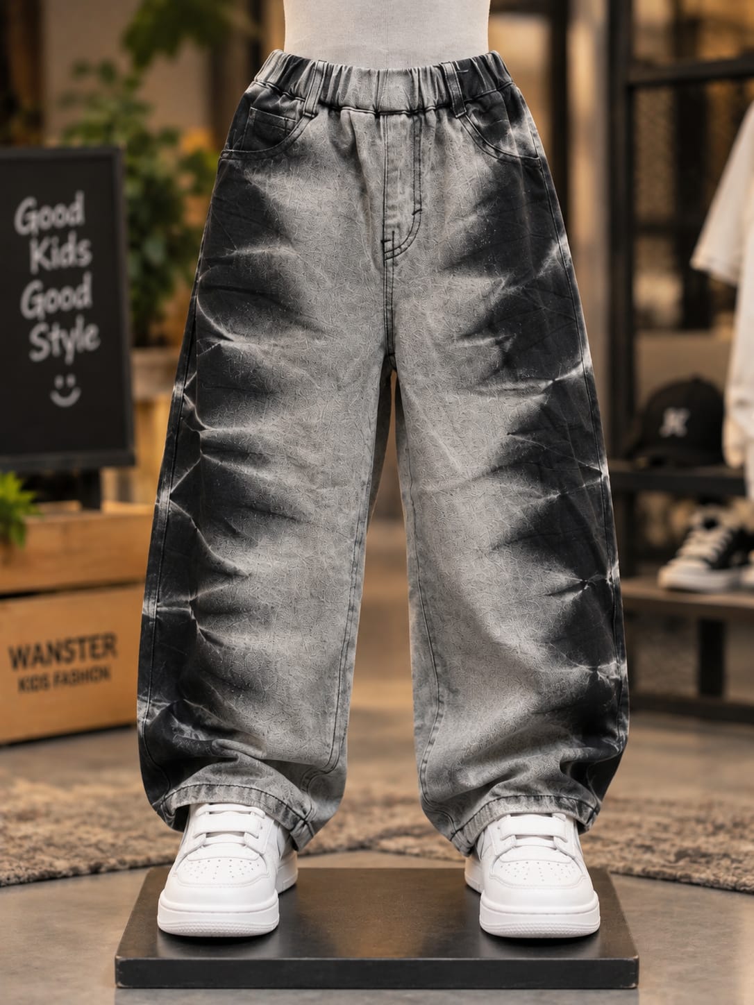 Boys Premium Black & Grey Baggy Denim Jeans | Stylish Washed Design | Sizes 6–12 Years