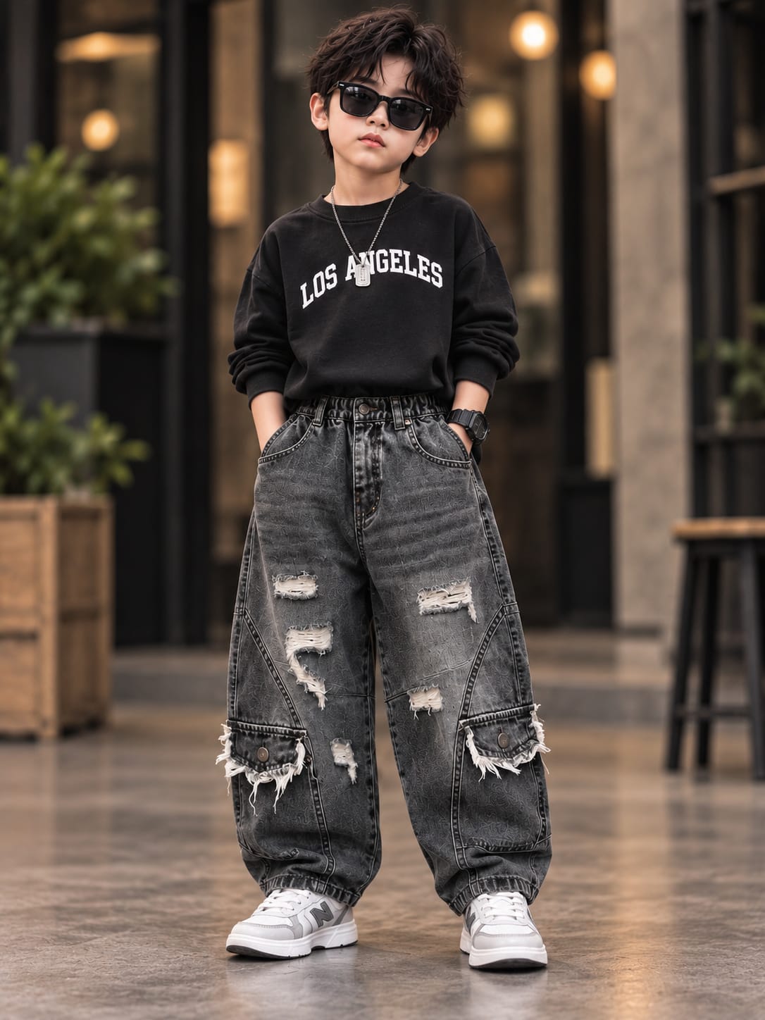 Boys Premium Black Baggy Cargo Denim Jeans | Distressed & Utility Pocket Style | Sizes 6–12 Years