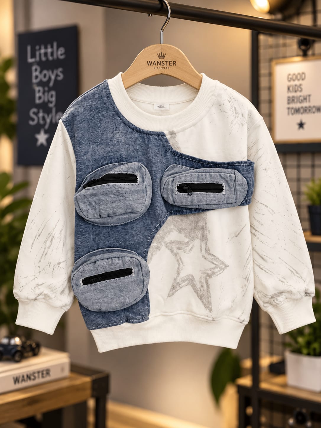 Boys Stylish Denim Pocket Sweatshirt | Trendy Casual Wear | Sizes 18–26