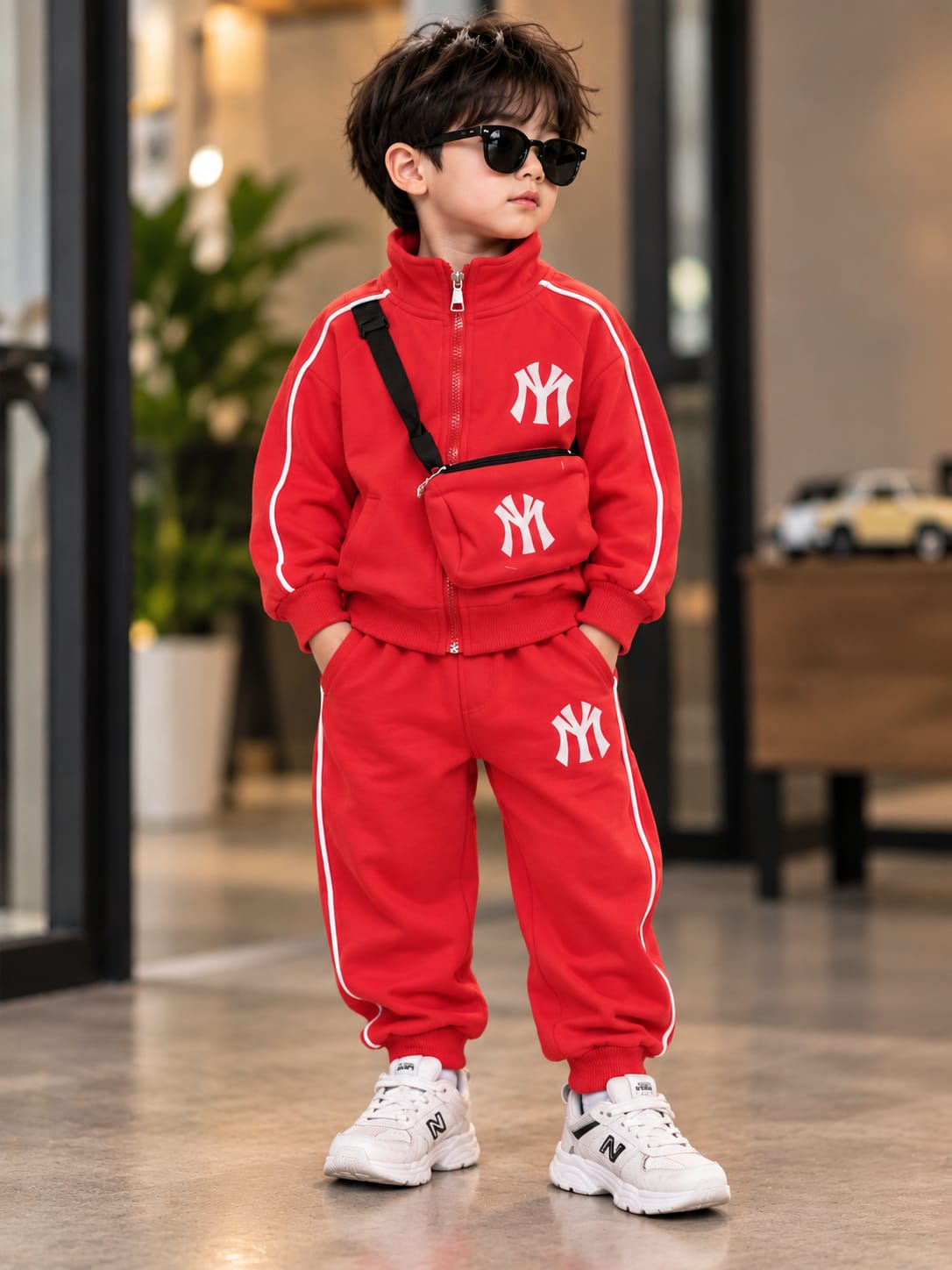 Boys Premium Red Tracksuit Set with Crossbody Bag | Stylish Casual Wear | Sizes 18–26