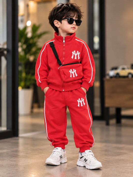 Boys Premium Red Tracksuit Set with Crossbody Bag | Stylish Casual Wear | Sizes 18–26