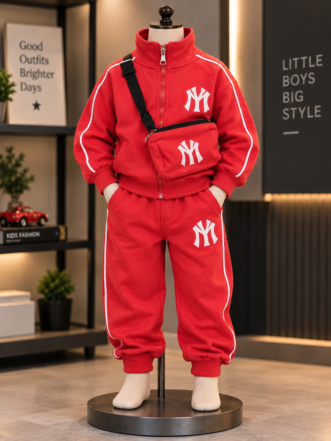 Boys Premium Red Tracksuit Set with Crossbody Bag | Stylish Casual Wear | Sizes 18–26