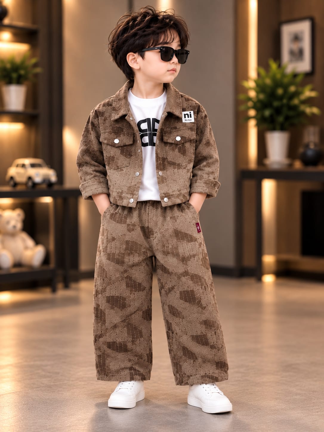 Boys Premium Brown Co-Ord Set with Jacket & Wide-Leg Pants | Stylish Casual Wear | Sizes 18–26