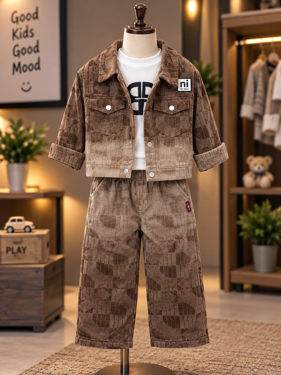 Boys Premium Brown Co-Ord Set with Jacket & Wide-Leg Pants | Stylish Casual Wear | Sizes 18–26