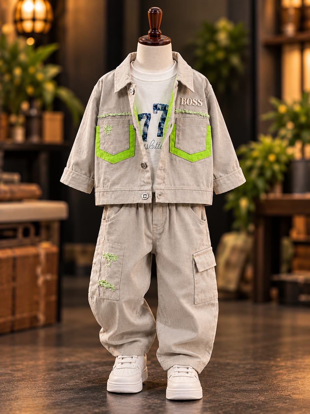 Boys Premium 3-Piece Cargo Co-Ord Set | Stylish Jacket, T-Shirt & Cargo Pants | Sizes 18–36