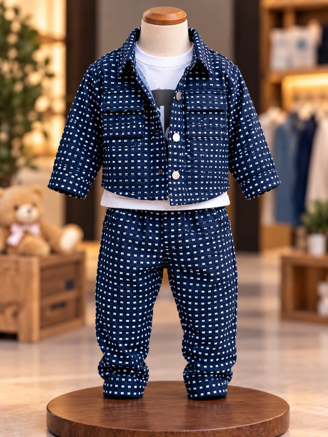 Boys Premium Checkered 3-Piece Co-Ord Set | Stylish Casual Kidswear | Sizes 6 Months–4 Years