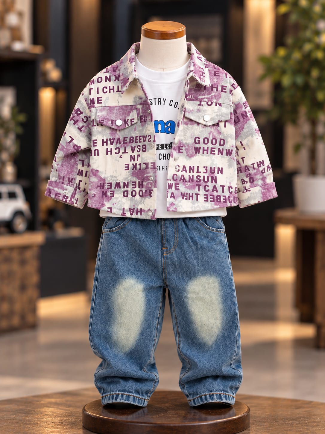 Boys Korean Style Printed Denim Jacket with Baggy Jeans | Trendy Casual Outfit | Sizes 18–26